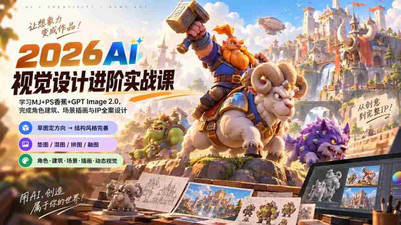 2026AI视觉设计进阶实战课-更新:学习MJ+PS香蕉+GPT Image 2.0,完成角色建筑、场景插画与IP全案设计-有道网创