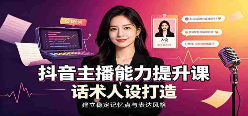 抖音主播能力提升课：账号底层逻辑，直播间搭建调试，话术人设打造全套教学-有道网创