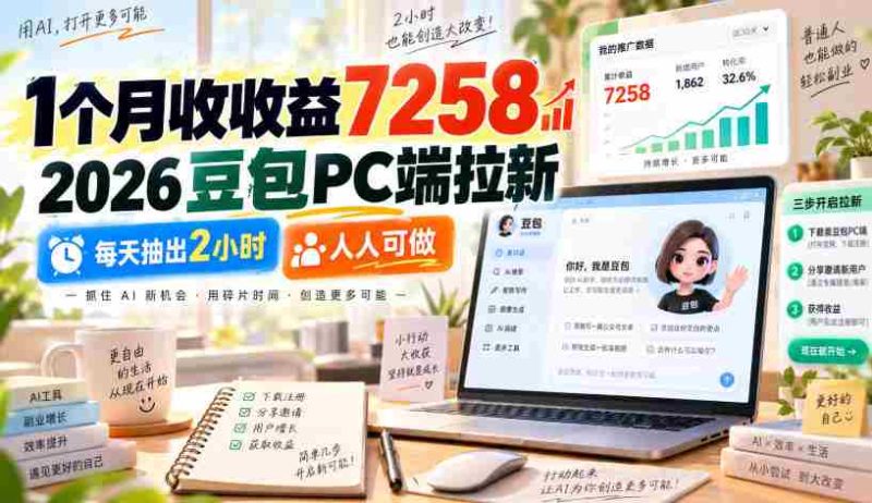 30天赚得7258元收益,2026年豆包平台电脑端招募新用户,仅需每日投入2小时,轻松参与赚钱机会-有道网创