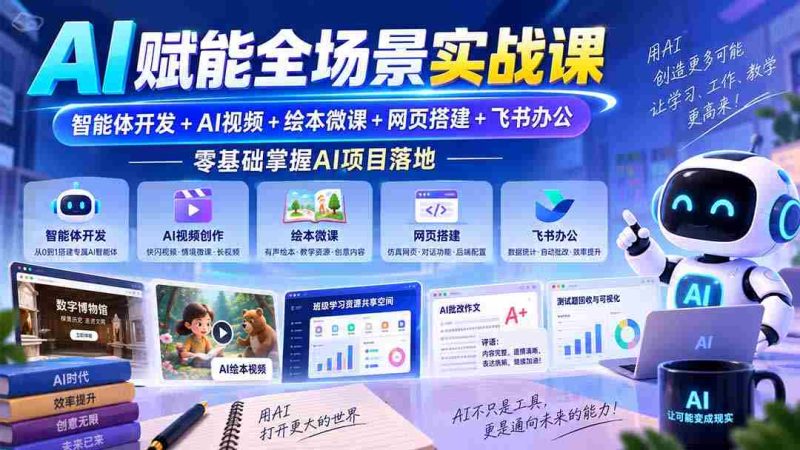 AI赋能全场景实战课|智能体开发+AI视频+绘本微课+网页搭建+飞书办公,零基础掌握AI项目落地-有道网创