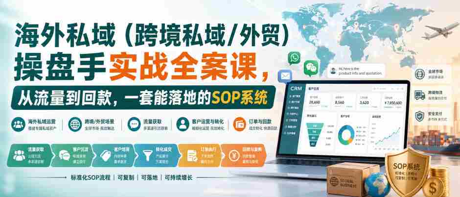 海外私域(跨境私域/外贸)操盘手实战全案课,从流量到回款,一套能落地的SOP系统