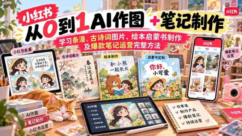 2026年小红书AI赋能内容制作:从零基础掌握条漫、古诗词插画、绘本制作与爆款笔记运营攻略-有道网创