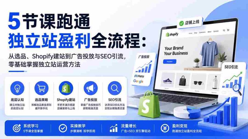 (20216期)5节课跑通独立站盈利全流程:从选品、Shopify建站到广告投放与SEO引流,零基础掌握独立站运营方法-有道网创