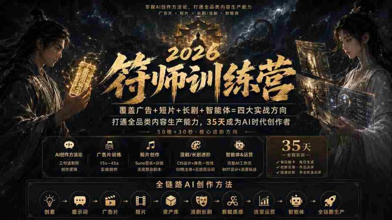 （20186期）符师训练营-35天成为AI时代创作者，广告+短片+长剧+智能体四大实战方向，掌握从创意到上线的完整工作流-有道网创