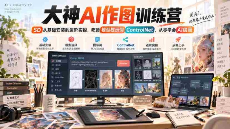大神AI作图训练营,SD从基础安装到进阶实操,吃透模型提示词ControlNet,从零学会AI绘画-有道网创