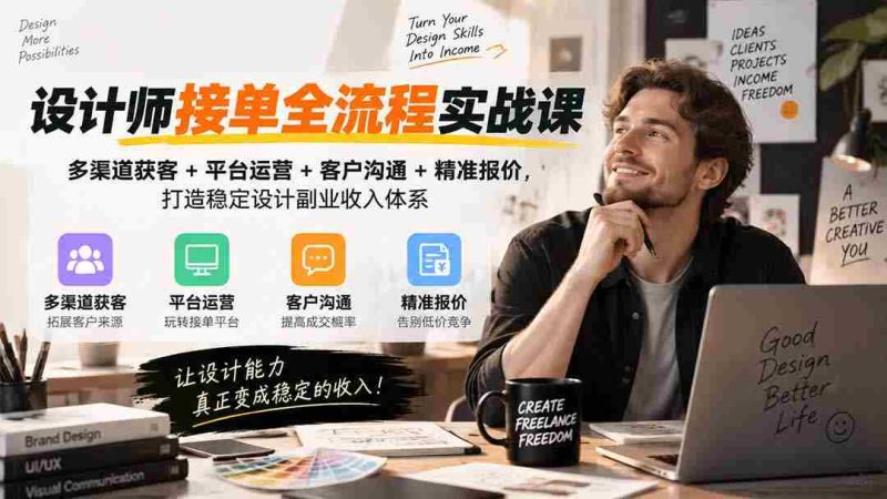实战解析:设计师订单全链路攻略——无版权水印版,全面掌握多途径吸客、平台经营、沟通技巧与精准报价,构建稳固的设计兼职盈利结构-有道网创