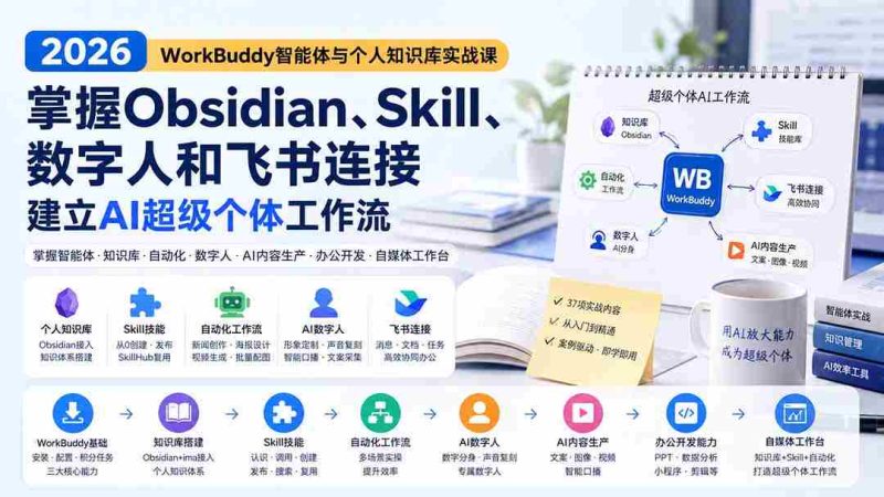 (20169期)2026 WorkBuddy智能体与个人知识库实战课:掌握Obsidian、Skill、数字人和飞书连接,建立AI超级个体工作流-有道网创