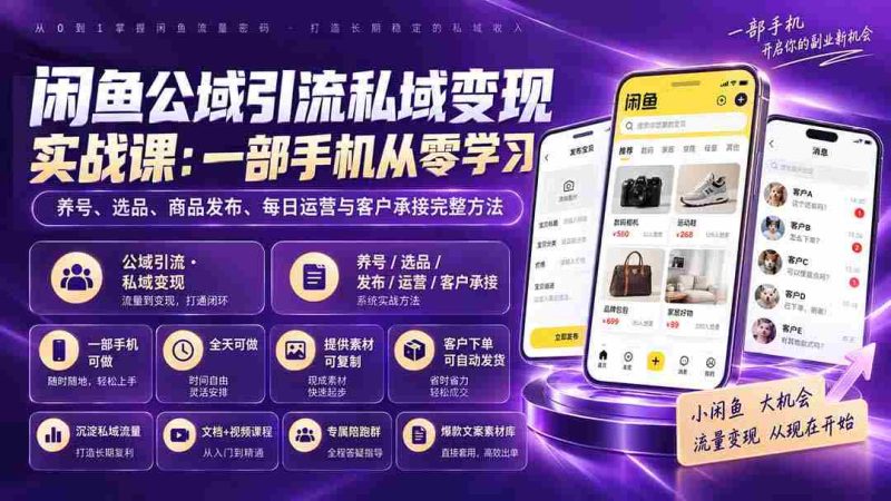 (20322期)闲鱼公域引流私域变现实战课:一部手机从零学习养号、选品、商品发布、每日运营与客户承接完整方法-有道网创