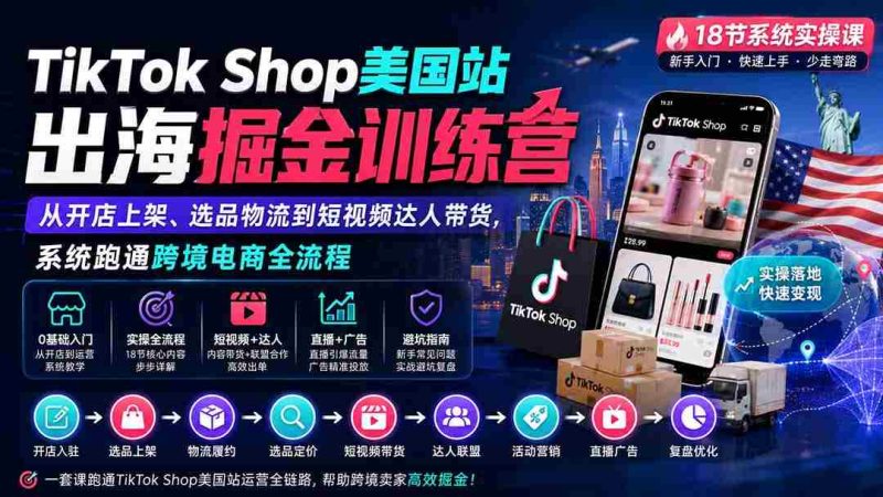 (20162期)TikTok Shop美国站出海掘金训练营:从开店上架、选品物流到短视频达人带货,系统跑通跨境电商全流程-有道网创