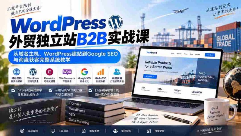 深度解析WordPress外贸B2B独立站全流程:涵盖域名注册、网站搭建、谷歌SEO优化及客户询盘获取策略教学-有道网创