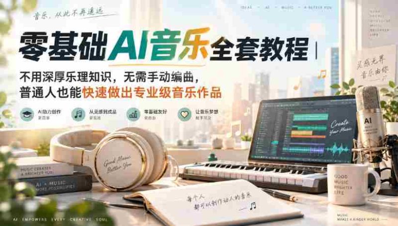 零基础AI音乐全套教程|不用深厚乐理知识,无需手动编曲,普通人也能快速做出专业级音乐作品-有道网创