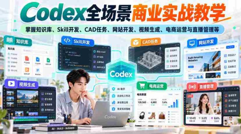 解锁商业实战!Codex全攻略:知识库、Skill开发、CAD操作、网站搭建、视频制作、电商运营及直播技巧一网打尽-有道网创