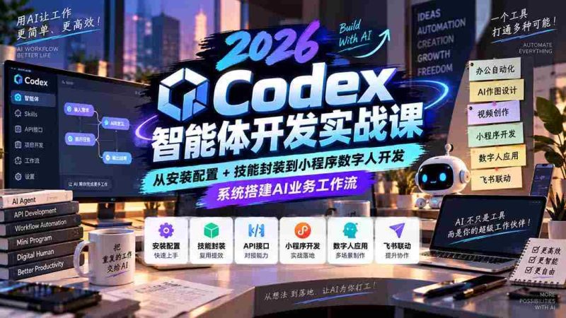 2026年Codex智能体实战教程:从安装与配置到技能封装及小程序数字人打造,全面构建AI业务流程系统-有道网创