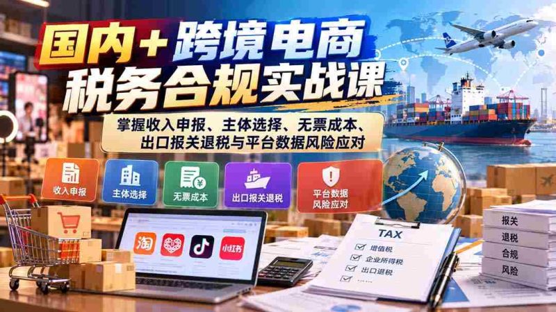 国内跨境电商税务规范实操讲座:精通收入申报、企业选择、无票成本处理、出口退税报关及平台数据风险管控-有道网创