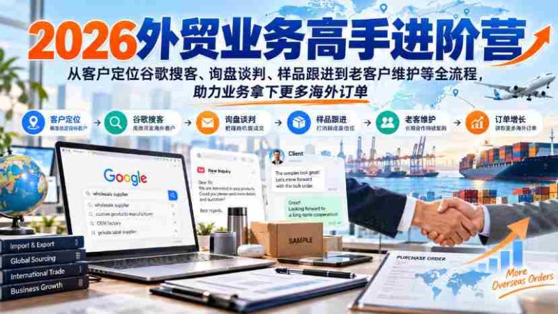 2026外贸精英提升班:掌握谷歌客户搜寻、询盘沟通、样品追踪至老客维护全技能,助你海外订单滚滚来-有道网创
