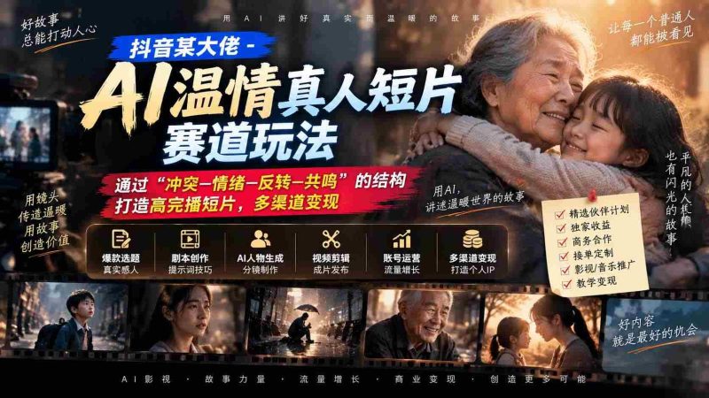 揭秘抖音AI短片新玩法:运用“冲突-情感-反转-共鸣”四步曲,打造爆款高完播作品,多元变现攻略!-有道网创