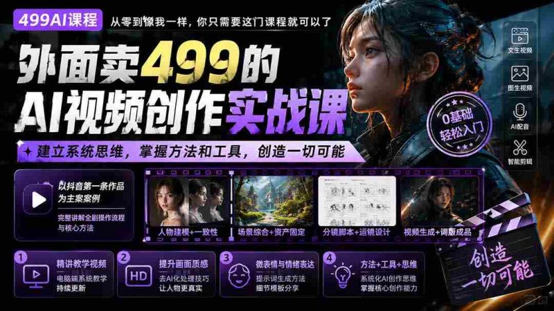 (20307期)外面卖499的AI视频创作实战课:建立系统思维,掌握方法和工具,创造一切可能。-有道网创