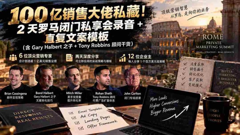 独家揭秘：千亿销售额巨头珍藏版！罗马闭门会两天精华录音+高转化文案秘籍【双语字幕版-有道网创