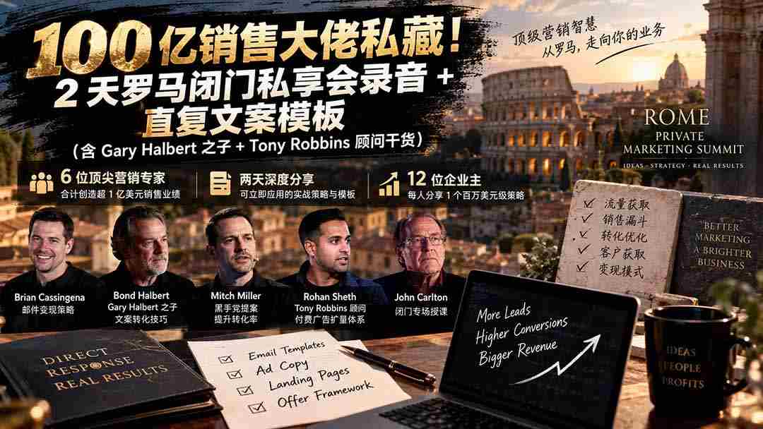 独家揭秘：千亿销售额巨头珍藏版！罗马闭门会两天精华录音+高转化文案秘籍【双语字幕版-有道网创
