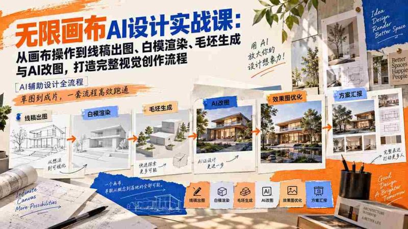 【无水印】无限画布AI设计实战课-更新:从画布操作到线稿出图、白模渲染、毛坯生成与AI改图,打造完整视觉创作流程-有道网创