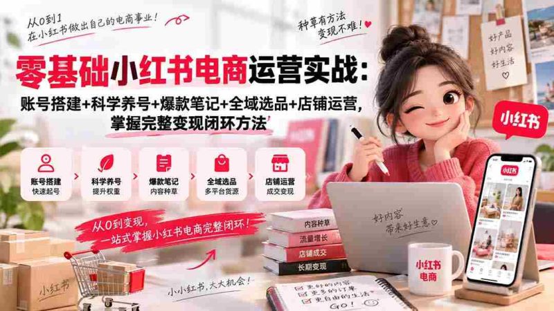 零基础小红书电商运营实战:账号搭建+科学养号+爆款笔记+全域选品+店铺运营,掌握完整变现闭环方法-有道网创