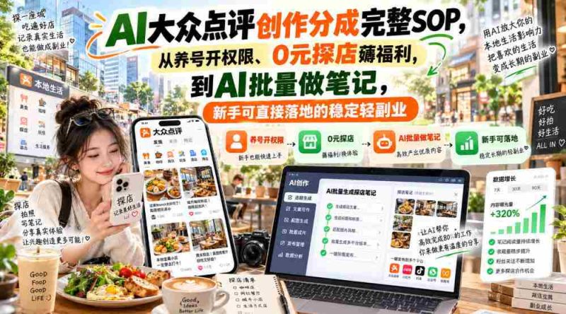 零基础上手】AI点评达人分成攻略全解析:从账号运营到福利领取,AI笔记批量制作,轻松开启副业新篇章-有道网创