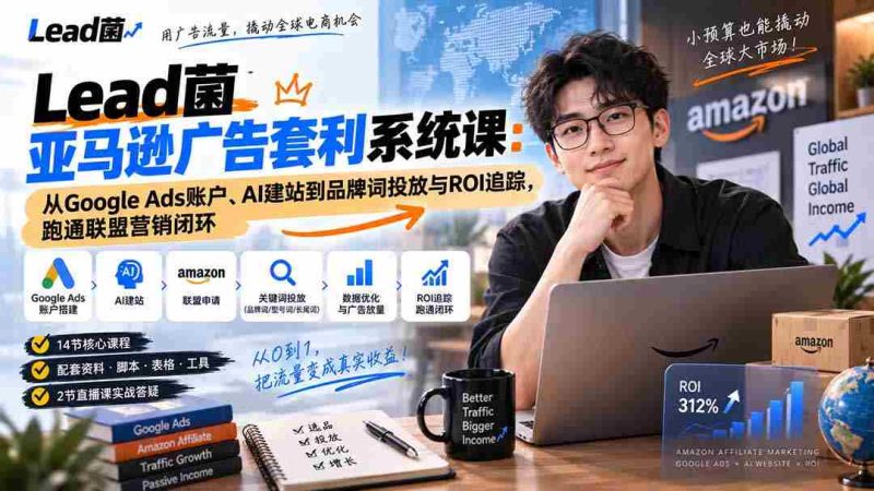 Lead菌亚马逊广告套利系统课:从Google Ads账户、AI建站到品牌词投放与ROI追踪,跑通联盟营销闭环-有道网创