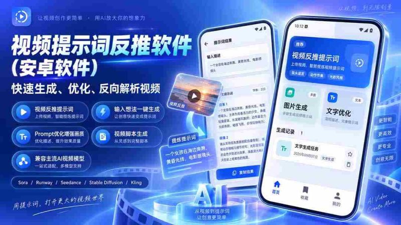 (20301期)视频提示词反推软件(安卓软件),快速生成、优化、反向解析视频-有道网创