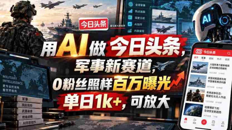 用AI做今日头条,军事新赛道,0粉丝照样百万曝光,单日1k+,可放大-有道网创
