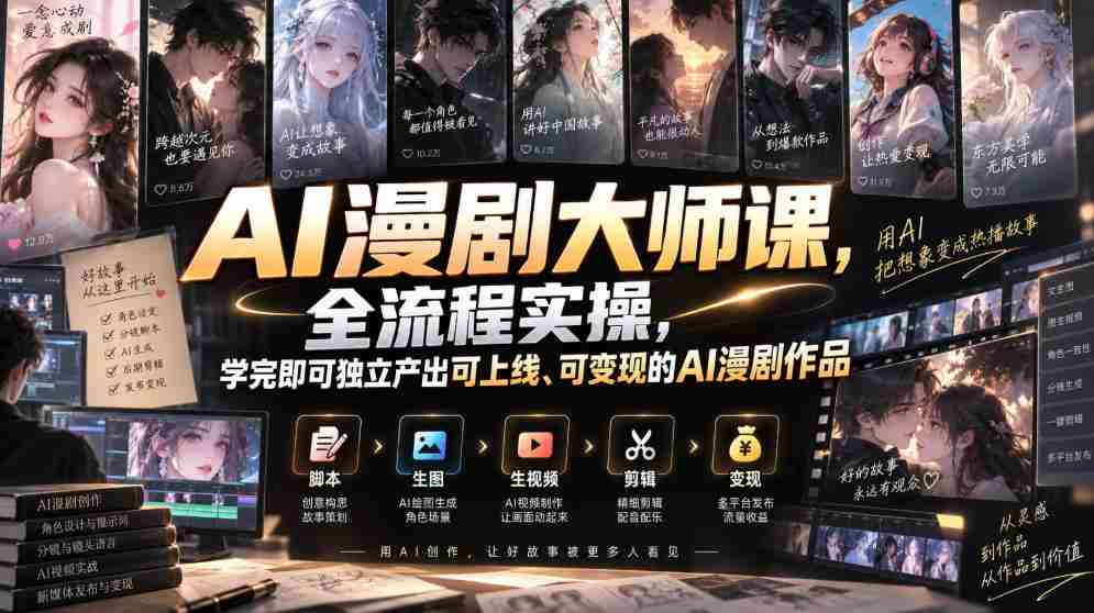 AI漫剧大师课，全流程实操，学完即可独立产出可上线、可变现的AI漫剧作品-有道网创