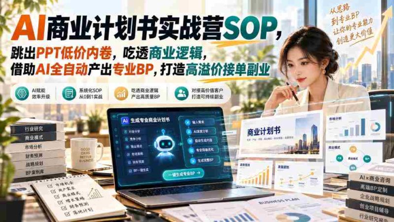 零水印】AI商业计划书实战课程,告别PPT低廉竞争,深度解析商业策略,利用AI技术高效生成专业BP,构建高价值兼职业务-有道网创