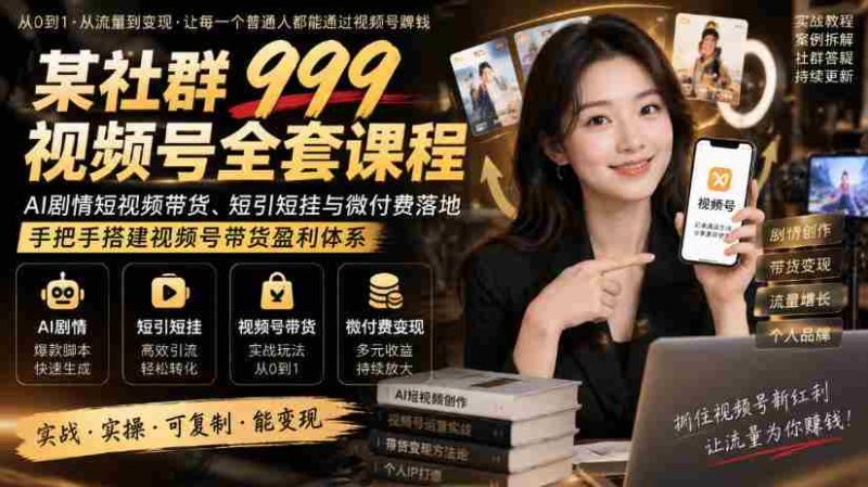 全新社群视频号教程大放送:AI剧本短视频带货策略,轻松实现短链高收益,实操搭建视频号盈利模式-有道网创