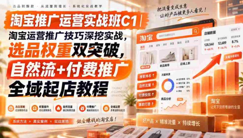 淘宝推广运营实战班C1|淘宝运营推广技巧深挖实战,选品权重双突破,自然流+付费推广全域起店教程-有道网创
