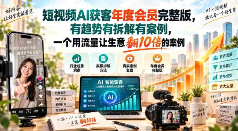 揭秘短视频AI引流秘籍:年度会员全攻略,趋势解析+实战拆解,教你流量变现,生意增长十倍实操案例!-有道网创
