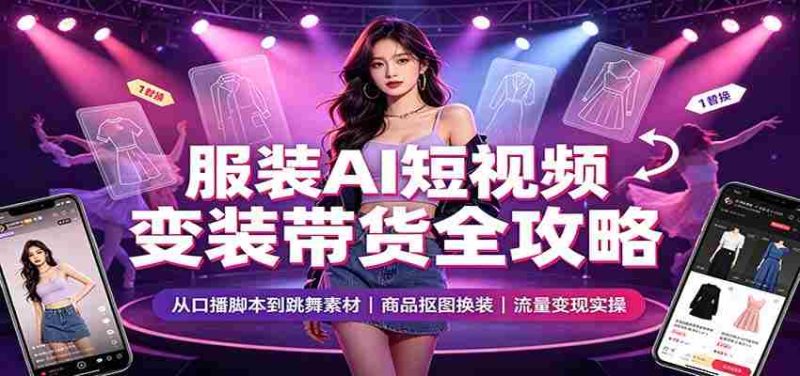 2026服装AI短视频带货实战课：变装口播跳舞素材制作，商品抠图换装，短视频变现指南-有道网创