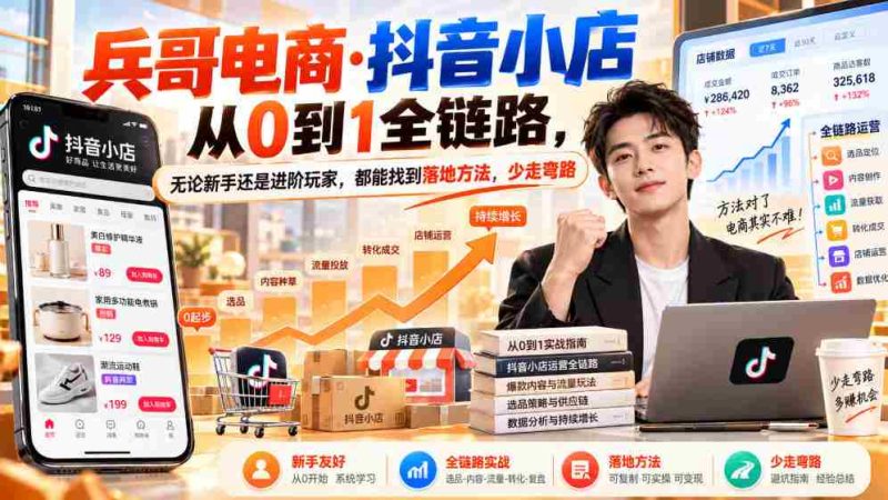 零基础起航】兵哥电商揭秘:抖音小店全流程攻略,新手进阶两不误,高效避坑指南(9月更新)-有道网创