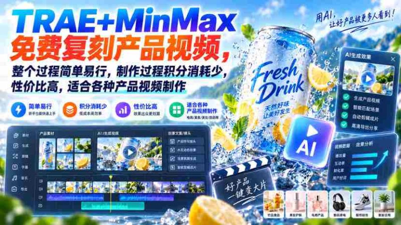 TRAE+MinMax免费复刻产品视频,整个过程简单易行,制作过程积分消耗少,性价比高,适合各种产品视频制作-有道网创