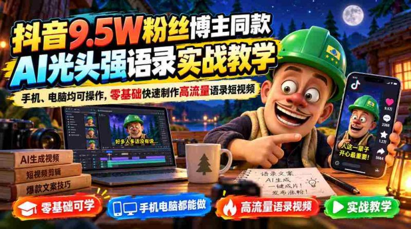 抖音9.5W粉丝博主同款AI光头强语录实战教学,手机、电脑均可操作,零基础快速制作高流量语录短视频-有道网创