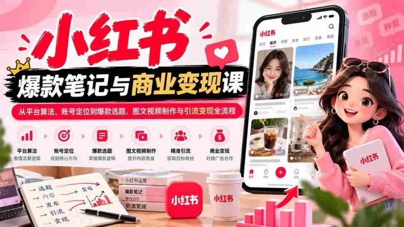 2026小红书爆款笔记与商业变现课:从平台算法、账号定位到爆款选题、图文视频制作与引流变现全流程-有道网创