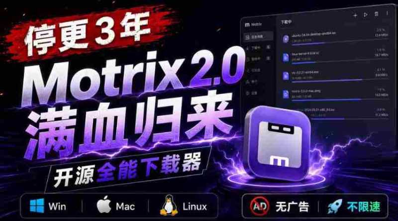 停更3年,Motrix 2.0满血归来:开源全能下载器,Win/Mac/Linux通吃,无广告不限速-有道网创