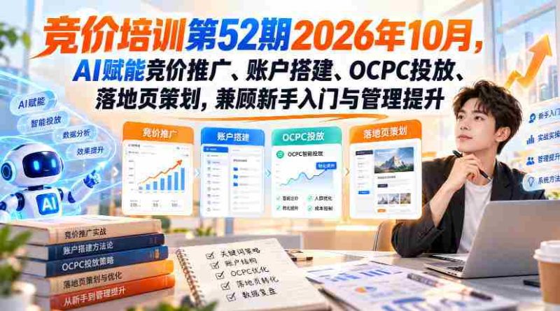 2026年10月第52期无水印竞价培训:AI助力,全面掌握推广、账户构建、OCPC投放与落地页设计,新手进阶与高手提升两不误-有道网创