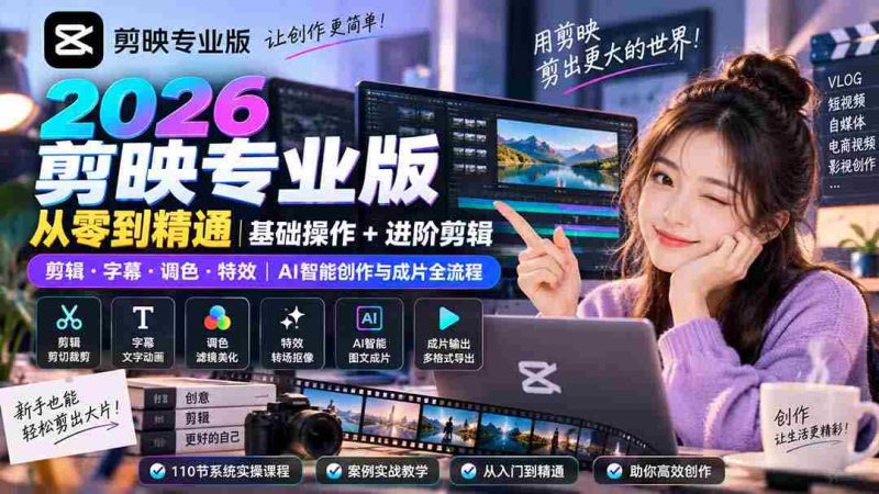 (20276期)2026剪映专业版从零到精通|基础操作+进阶剪辑|剪辑·字幕·调色·特效|AI智能创作与成片全流程-有道网创