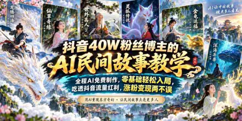 抖音40W粉丝博主的AI民间故事教学,全程AI免费制作,零基础轻松入局,吃透抖音流量红利,涨粉变现两不误-有道网创