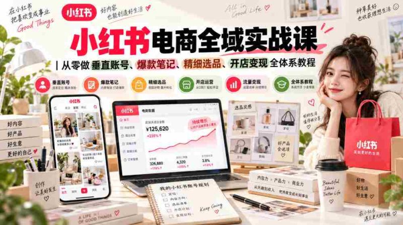 小红书电商全域实战课|从零做垂直账号、爆款笔记、精细选品、开店变现全体系教程-有道网创