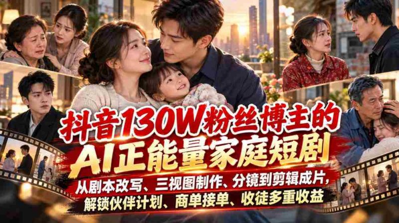 抖音红人130万粉丝打造AI家庭喜剧,剧本改编、三维制作、镜头设计至剪辑成片,揭秘伙伴计划、商务合作、收徒多渠道盈利之道-有道网创