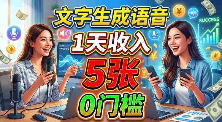 文字生成语音，1天收入5张，超简单美刀项目-有道网创