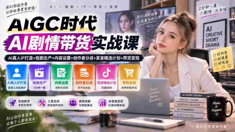 AI内容创作新纪元:真人IP塑造与短剧制作攻略,深度解析内容运营与创作者收益分享,揭秘抖音精选计划与带货盈利之道-有道网创