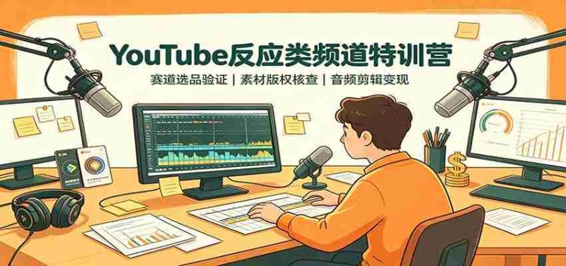 YouTube反应类频道特训营：赛道选品验证，素材版权核查，音频剪辑变现-有道网创
