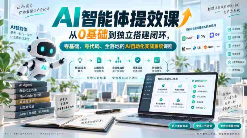 AI智能体提效课,从0基础到独立搭建闭环,零基础、零代码、全落地的AI自动化实战系统课程-有道网创