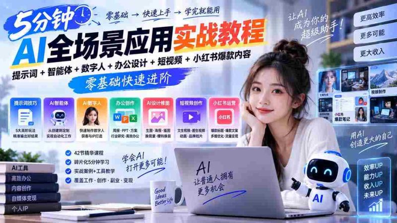 AI全场景应用实战教程|提示词+智能体+数字人+办公设计+短视频+小红书爆款内容,零基础快速进阶-有道网创